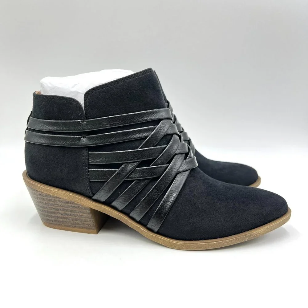 6W‎ 6 WIDE Lifestride Womens Prairie Black Faux Vegan Suede Leather Ankle Boots